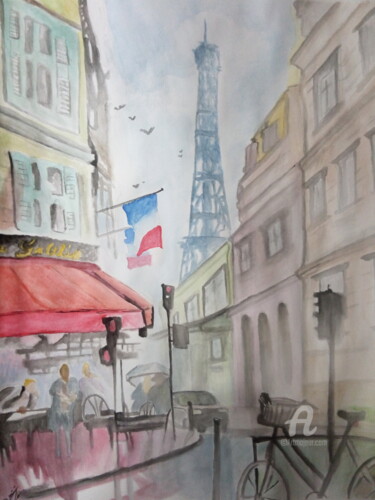 Peinture intitulée "Paris" par Bianchini Jr, Œuvre d'art originale, Aquarelle