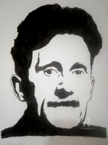 Dessin intitulée "George Orwell" par Bianchini Jr, Œuvre d'art originale, Fusain