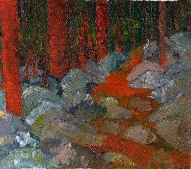 Painting titled "in-the-woods" by Kristine Businska, Original Artwork, Oil