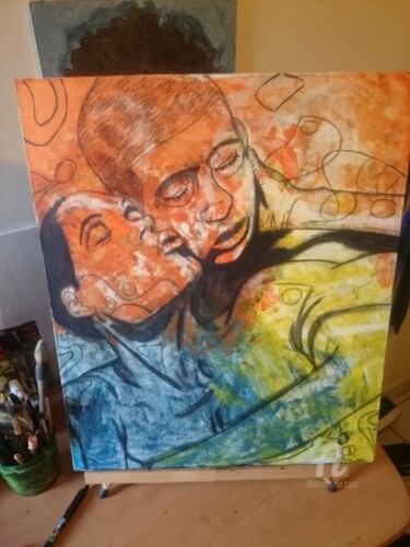 Painting titled "couple abtrait" by Yonartiste, Original Artwork, Acrylic