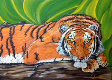 Pintura titulada "El Tigre" por Black Coatl Designs, Obra de arte original, Oleo