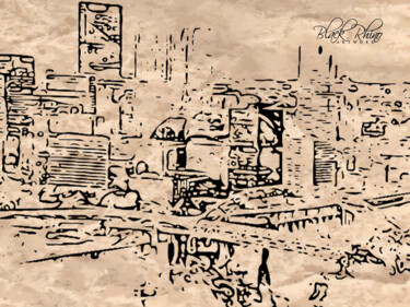 Incisioni, stampe intitolato "Canvas City" da Lewis Freitag, Opera d'arte originale, Stampa digitale Montato su Telaio per b…