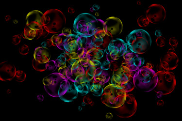 Printmaking titled "The Neon Bubbles" by Lewis Freitag, Original Artwork, Digital Print Mounted on Wood Stretcher frame