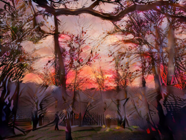 Printmaking titled "Sunset Abstract" by Black Rhino Artwork, Original Artwork, Digital Print Mounted on Wood Stretcher frame
