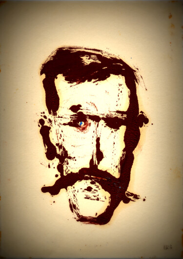 Printmaking titled "Monotype Mustache" by Blago Simeonov, Original Artwork, Monotype Mounted on Other rigid panel