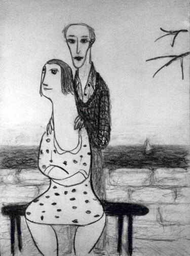 Drawing titled "Family happiness" by Blago Simeonov, Original Artwork, Charcoal