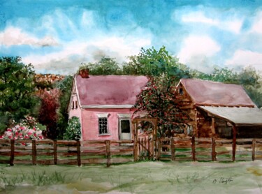 Painting titled "Adobe Pioneer Home" by Blaine Clayton, Original Artwork, Watercolor