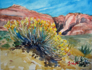 Painting titled "Rabbit Bush and Red…" by Blaine Clayton, Original Artwork, Watercolor