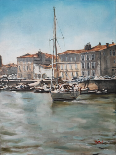 Pintura intitulada "Le petit bateau de…" por Blanche Bérat, Obras de arte originais, Óleo