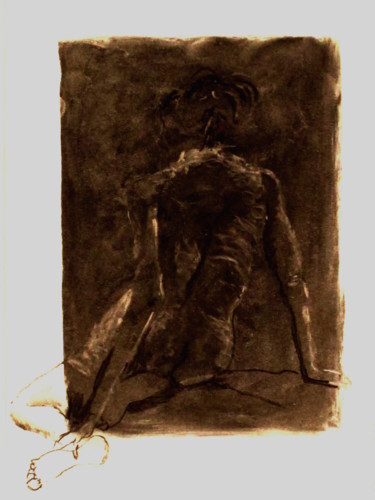 Disegno intitolato "Nu de dos" da Sylvie Guinand (Blanche G.), Opera d'arte originale, Carbone