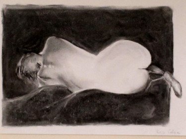 Painting titled "Nu de dos couché" by Sylvie Guinand (Blanche G.), Original Artwork, Charcoal