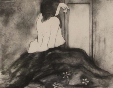 Printmaking titled "femme nue lascive" by Sylvie Guinand (Blanche G.), Original Artwork, Engraving