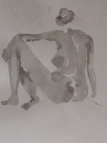 Dessin intitulée "Nu assis de dos" par Sylvie Guinand (Blanche G.), Œuvre d'art originale, Encre