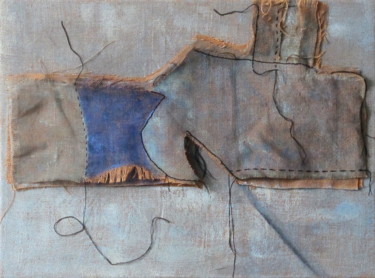 "Géométrie gris bleu…" başlıklı Tekstil Sanatı Sylvie Guinand (Blanche G.) tarafından, Orijinal sanat, Akrilik Ahşap Sedye ç…