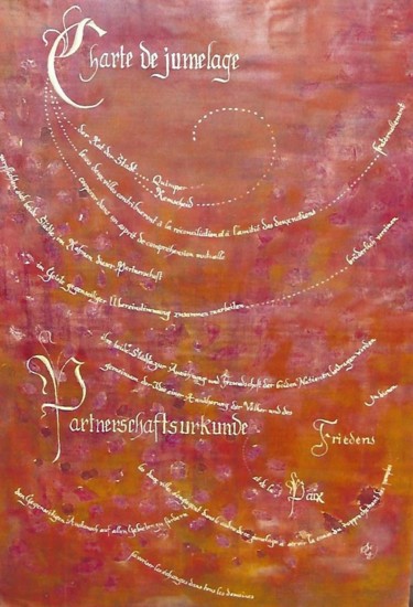 Schilderij getiteld "Charte de Jumelage" door Sylvie Guinand (Blanche G.), Origineel Kunstwerk, Acryl