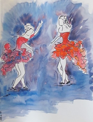 Painting titled "Danseuses" by Sylvie Guinand (Blanche G.), Original Artwork, Watercolor