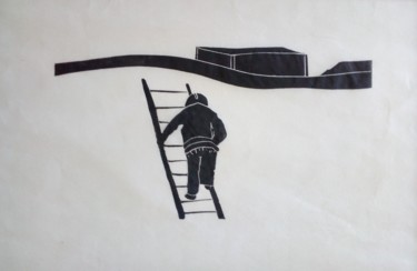 Gravures & estampes intitulée "L'homme perché (4)" par Sylvie Guinand (Blanche G.), Œuvre d'art originale, Linogravures