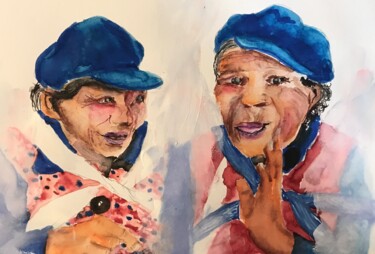 Painting titled "Deux mamies papotai…" by Patricia Blanchet-Olivier, Original Artwork, Acrylic Mounted on Other rigid panel