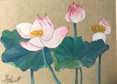 「Fleurs de lotus」というタイトルの絵画 Patricia Blanchet-Olivierによって, オリジナルのアートワーク, アクリル その他の剛性パネルにマウント