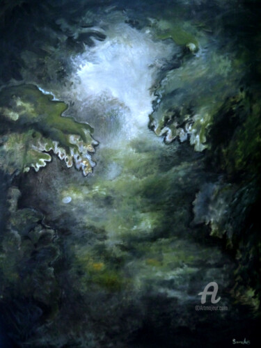 Painting titled "Le jardin" by Blandine Sanchis, Original Artwork, Oil