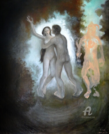 Painting titled "Adam et Eve" by Blandine Sanchis, Original Artwork, Oil