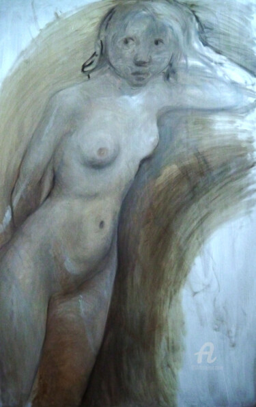 Peinture intitulée "Jeune femme allongée" par Blandine Sanchis, Œuvre d'art originale, Huile