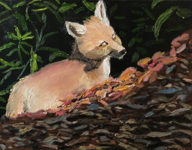 Painting titled "Fox Child" by Blandine Broomfield, Original Artwork, Oil Mounted on Wood Stretcher frame