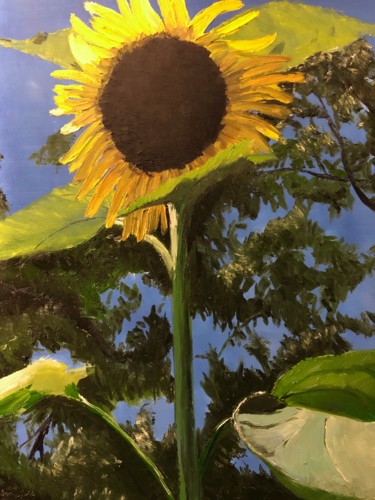 Painting titled "Mammoth Sunflower" by Blandine Broomfield, Original Artwork, Oil