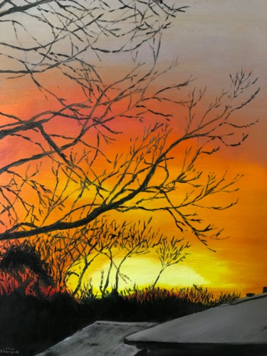Painting titled "Sunrise Across the…" by Blandine Broomfield, Original Artwork, Oil