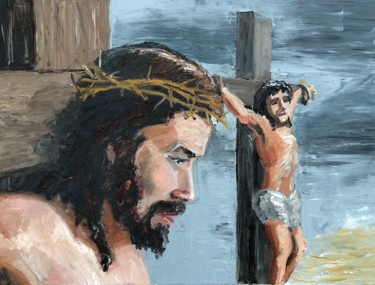 Painting titled "Jesus on the Cross" by Blandine Broomfield, Original Artwork, Oil