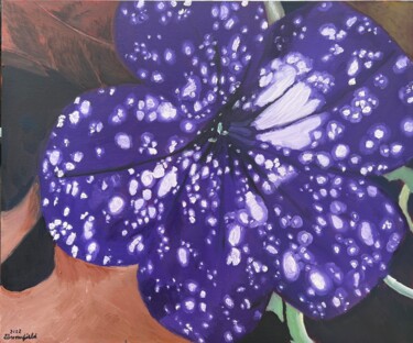 Painting titled "Space Flower" by Blandine Broomfield, Original Artwork, Oil Mounted on Other rigid panel