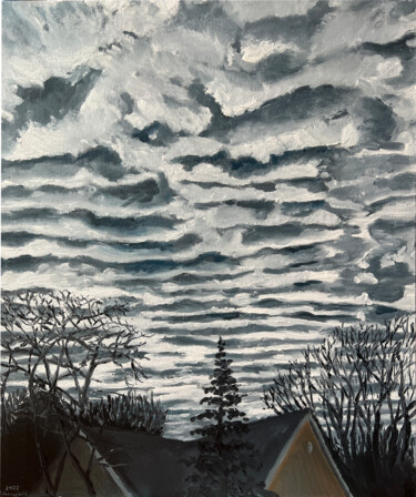 Painting titled "Stripy Clouds" by Blandine Broomfield, Original Artwork, Oil