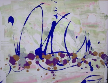 Painting titled "Message bleu sur fo…" by Blandine Sergent, Original Artwork, Acrylic