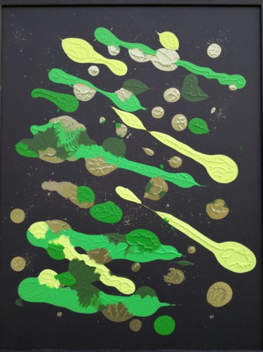 Painting titled "Vol jaune et vert" by Blandine Sergent, Original Artwork, Acrylic