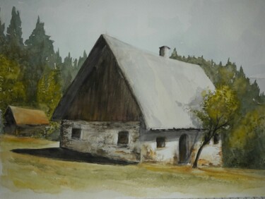 Painting titled "Domačija" by Blanka Božič, Original Artwork, Watercolor