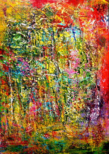 Картина под названием "Dschungel des Leben…" - Blanka Mandel, Подлинное произведение искусства, Акрил Установлен на Деревянн…
