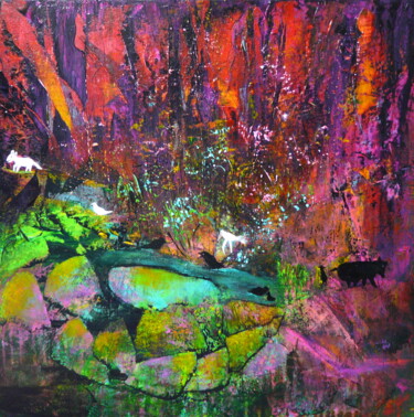 Painting titled "Mystical Place 1" by Blanka Mandel, Original Artwork, Acrylic Mounted on Wood Stretcher frame