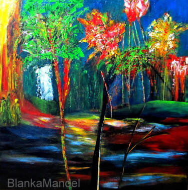 Painting titled "Drei Reisende" by Blanka Mandel, Original Artwork, Acrylic Mounted on Wood Stretcher frame