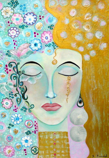 Malerei mit dem Titel "Goldene Tränen- ins…" von Blanka Mandel, Original-Kunstwerk, Acryl