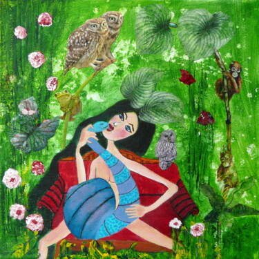 Картина под названием "Eva im Paradies" - Blanka Mandel, Подлинное произведение искусства, Акрил Установлен на Деревянная ра…