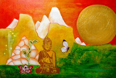 绘画 标题为“Buddha” 由Blanka Mandel, 原创艺术品, 丙烯 安装在木质担架架上