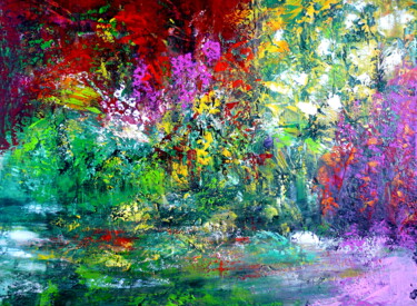 Painting titled "Paradiesgarten" by Blanka Mandel, Original Artwork, Acrylic Mounted on Wood Stretcher frame