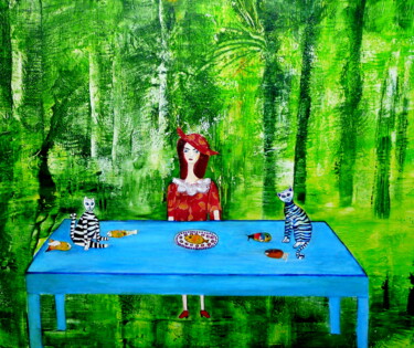 Painting titled "CatLover" by Blanka Mandel, Original Artwork, Acrylic Mounted on Wood Stretcher frame