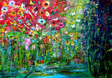 Malerei mit dem Titel "Paradiesgarten 2" von Blanka Mandel, Original-Kunstwerk, Acryl Auf Keilrahmen aus Holz montiert