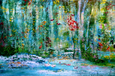 Malerei mit dem Titel "Der Trost des Waldes" von Blanka Mandel, Original-Kunstwerk, Acryl Auf Holzplatte montiert