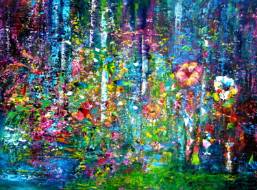 Painting titled "Secret Garden" by Blanka Mandel, Original Artwork, Acrylic Mounted on Other rigid panel