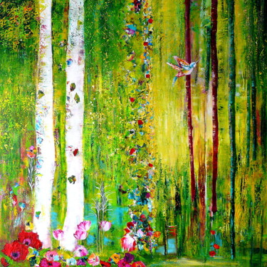 Malerei mit dem Titel "Zauberwald (17)" von Blanka Mandel, Original-Kunstwerk, Acryl Auf Keilrahmen aus Holz montiert