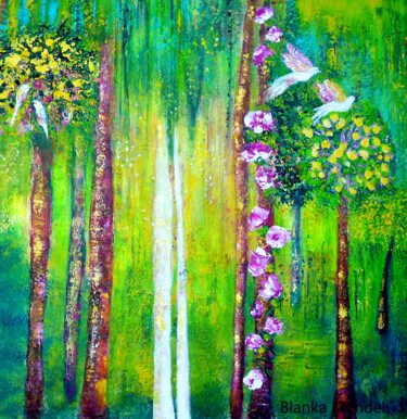 Картина под названием "Golden Trees" - Blanka Mandel, Подлинное произведение искусства, Акрил Установлен на Деревянная панель