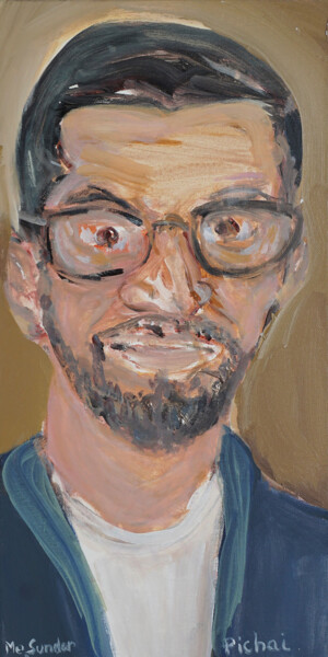 Schilderij getiteld "Me, Sundar Pichai" door Blas Parra, Origineel Kunstwerk, Acryl