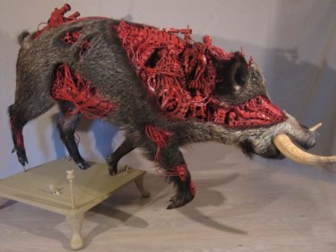 Sculpture intitulée "Cochon sauvage" par Blatman, Œuvre d'art originale